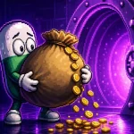 PUMP Token unlock scene with pixel mascot holding a giant $118M sack while vault door opens